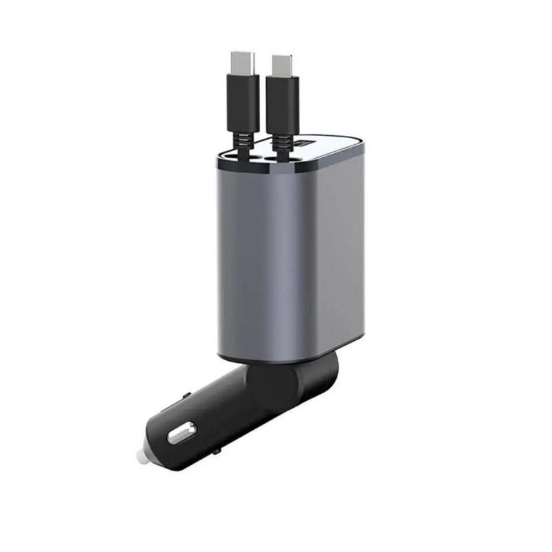 Carregador de carro retrátil, carregador rápido de para carro 4 em 1 para iPhone e Android