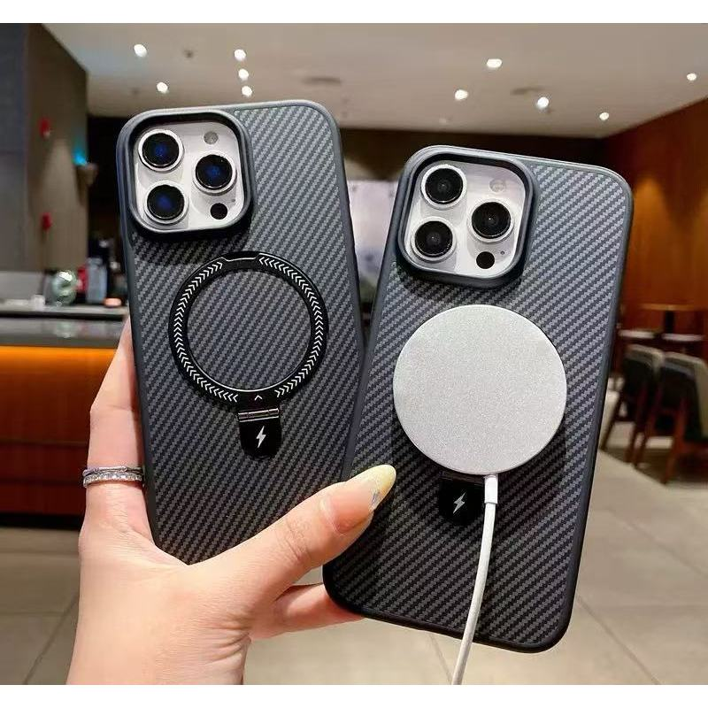 Capa Premium Fibra de Carbono Magsafe Anti impacto Com Suporte Para IPhone 11 12 13 14 15 16 pRO mAX