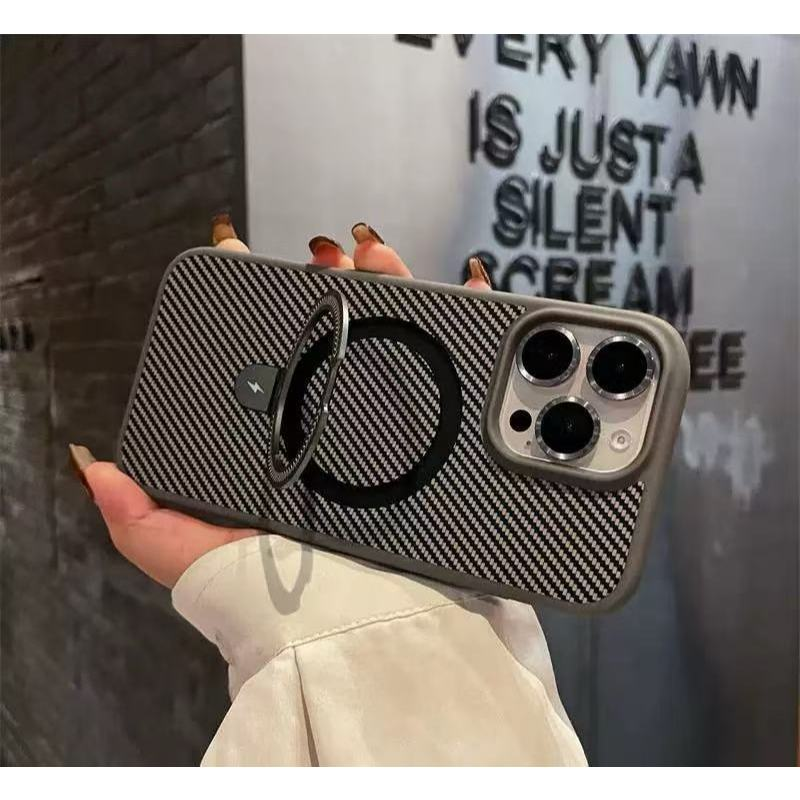 Capa Premium Fibra de Carbono Magsafe Anti impacto Com Suporte Para IPhone 11 12 13 14 15 16 pRO mAX