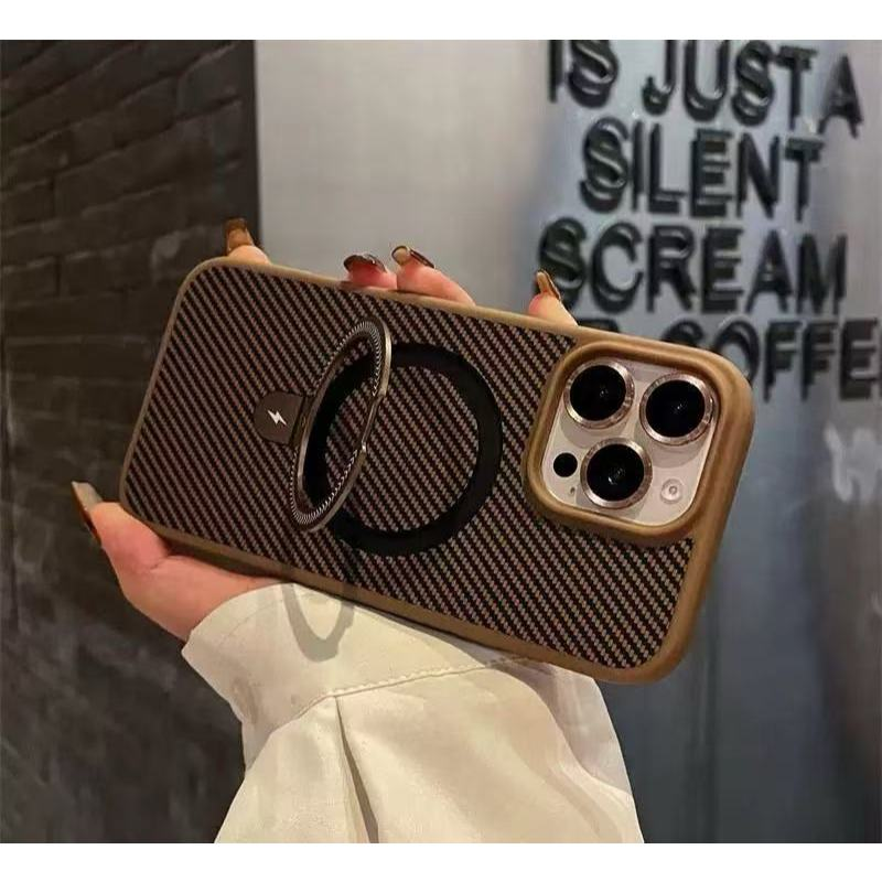 Capa Premium Fibra de Carbono Magsafe Anti impacto Com Suporte Para IPhone 11 12 13 14 15 16 pRO mAX
