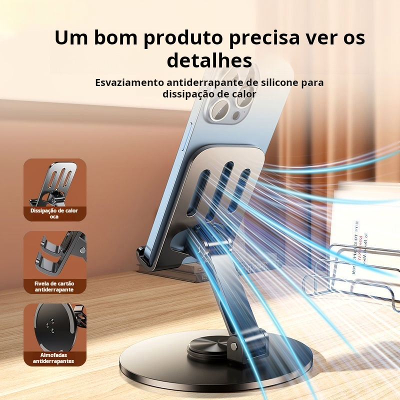 Suporte Alumínio de Mesa Base Rotatória Ajustável 360º Para Smartphones e Tablets
