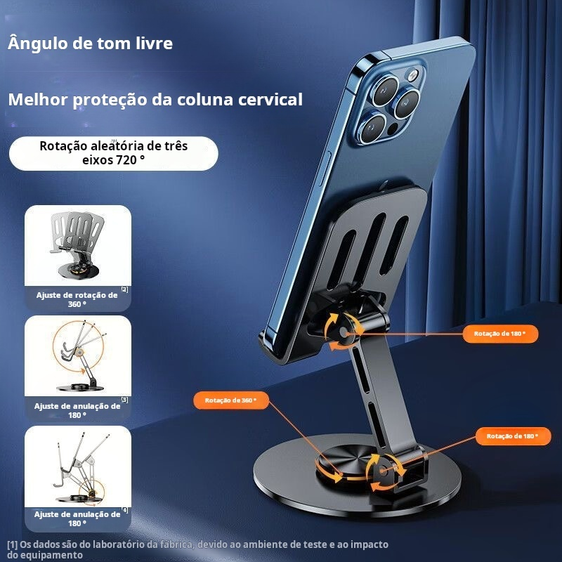 Suporte Alumínio de Mesa Base Rotatória Ajustável 360º Para Smartphones e Tablets