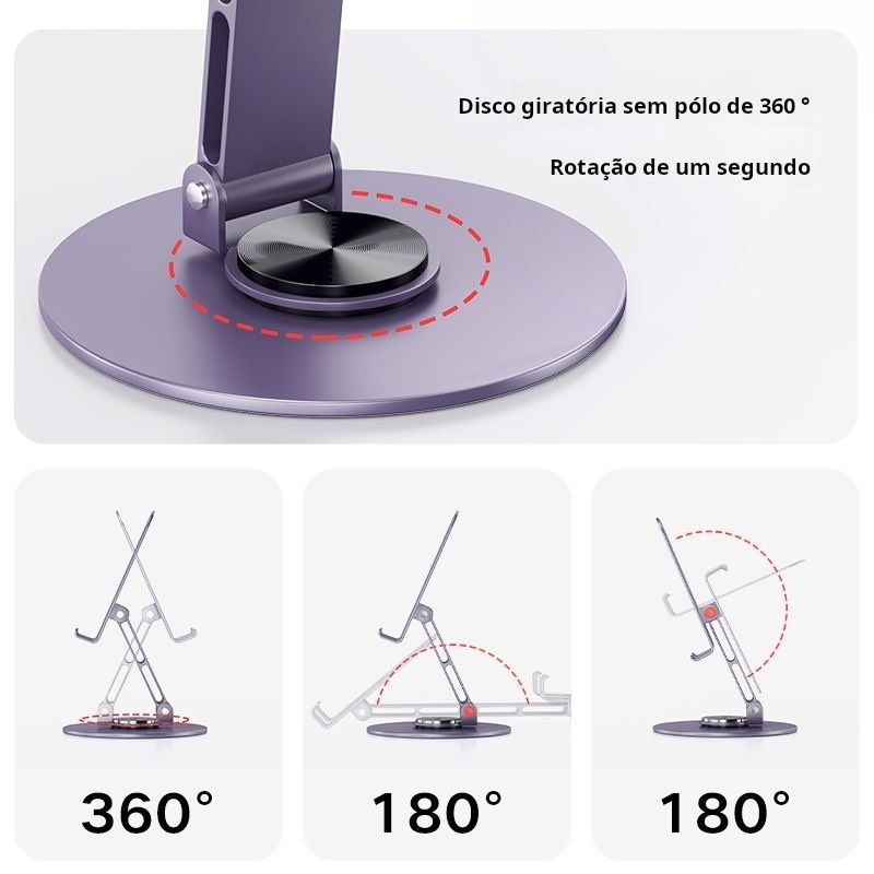 Suporte Alumínio de Mesa Base Rotatória Ajustável 360º Para Smartphones e Tablets